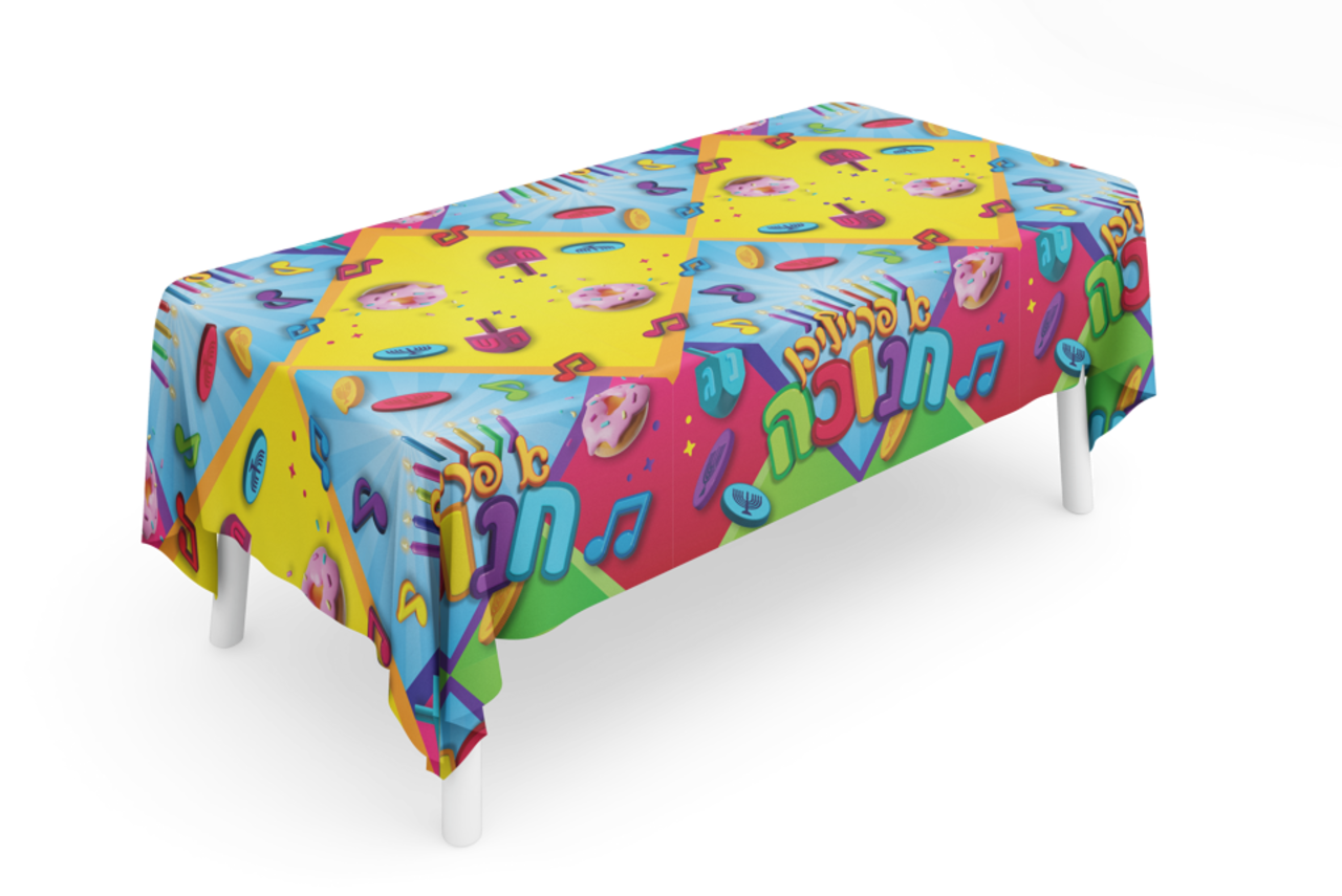 Chanukah Tablecloth, Yiddish Design – Disposable Hanukkah Party & Classroom Table Cover, 1 Pack
